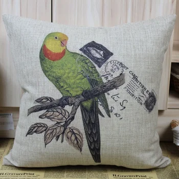 

LINKWELL 18" 45cm 1pc Shabby Chic Green Bird Green Parrot Linen Cushion Cover