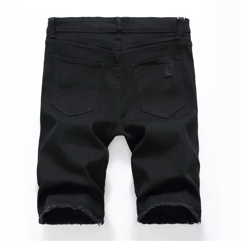 Однотонные эластичные мужские рваные короткие джинсы с дырками Бермуды летние красные рваные шорты ковбойские джинсовые шорты до колена