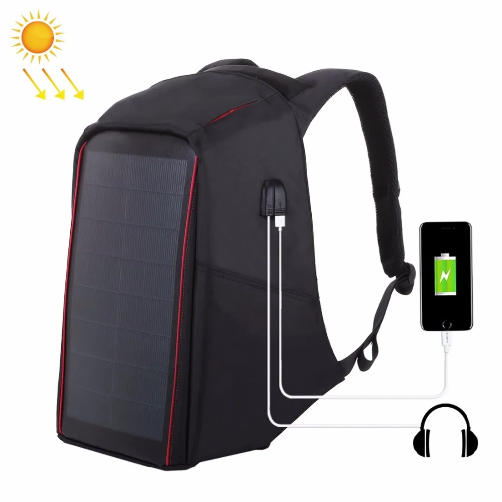 

HAWEEL 12W Flexible Solar Panel Power Backpack Anti-theft Bag with Handle and 5V / 2.1A Max Dual USB Charging Port