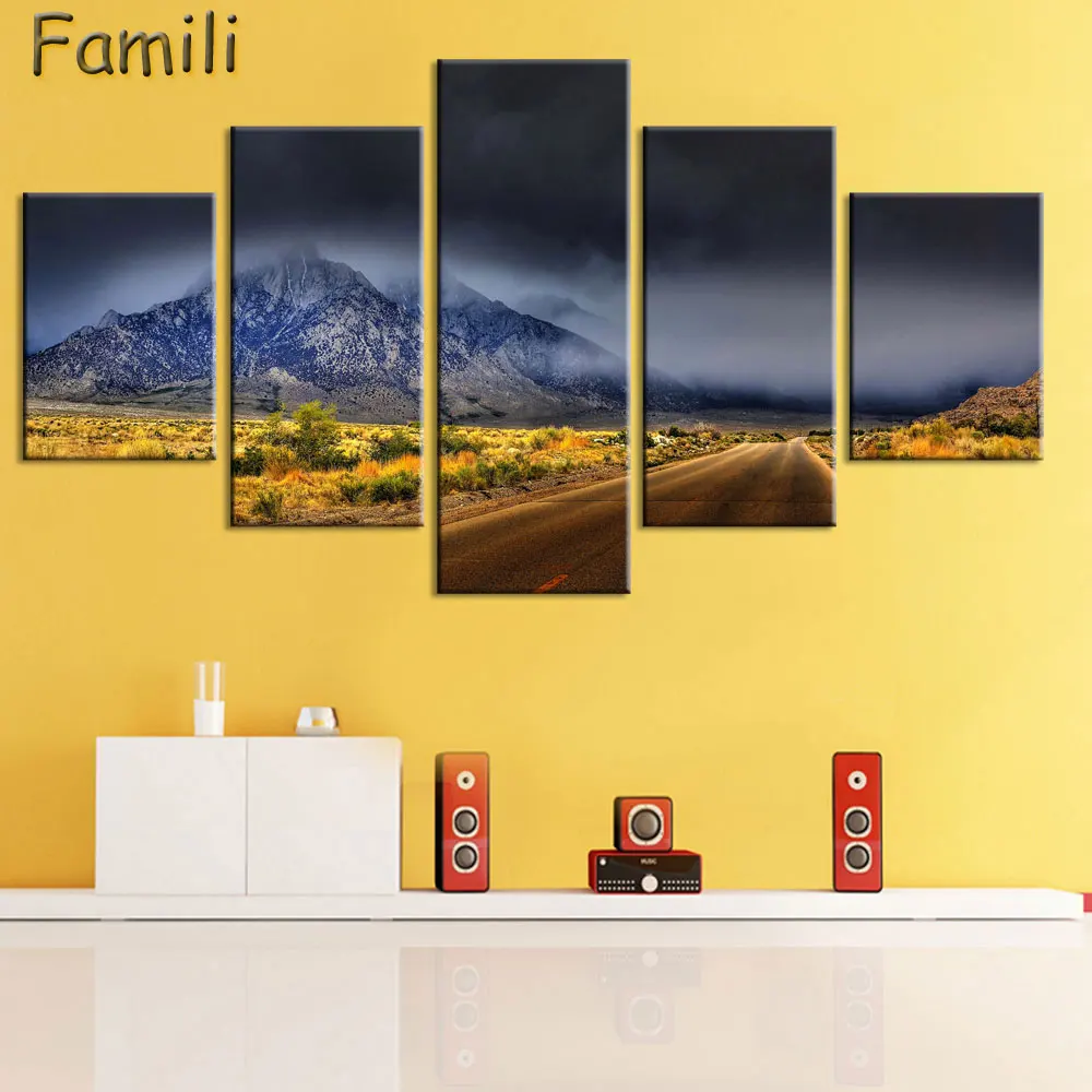 Modular Pictures Wall Art Poster Frame Home Decor For Living Room 5 Pieces Highway Painting Canvas Print UnFramed | Дом и сад