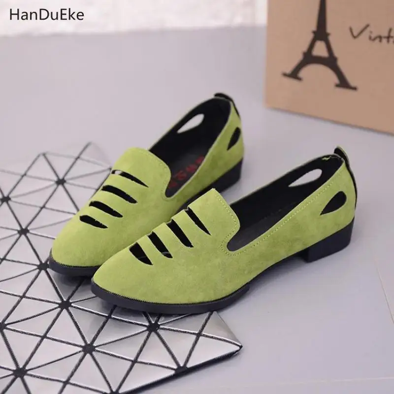

New 2019 spring and summer hollow pointed women's breathable sandals flat casual shallow work low heel shoes suede Absorb sweat