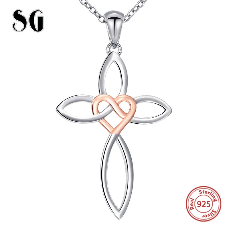 

Aliexpress European 100% 925 sterling silver love heart cross chain pendant&necklace diy fashion jewelry making for lover gifts