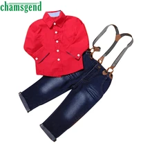 CHANSGEND детская одежда комплекты одежды для мальчиков Дети для маленьких мальчиков красивый красная рубашка+ подтяжки брюки одежда S35 одежда для малышей