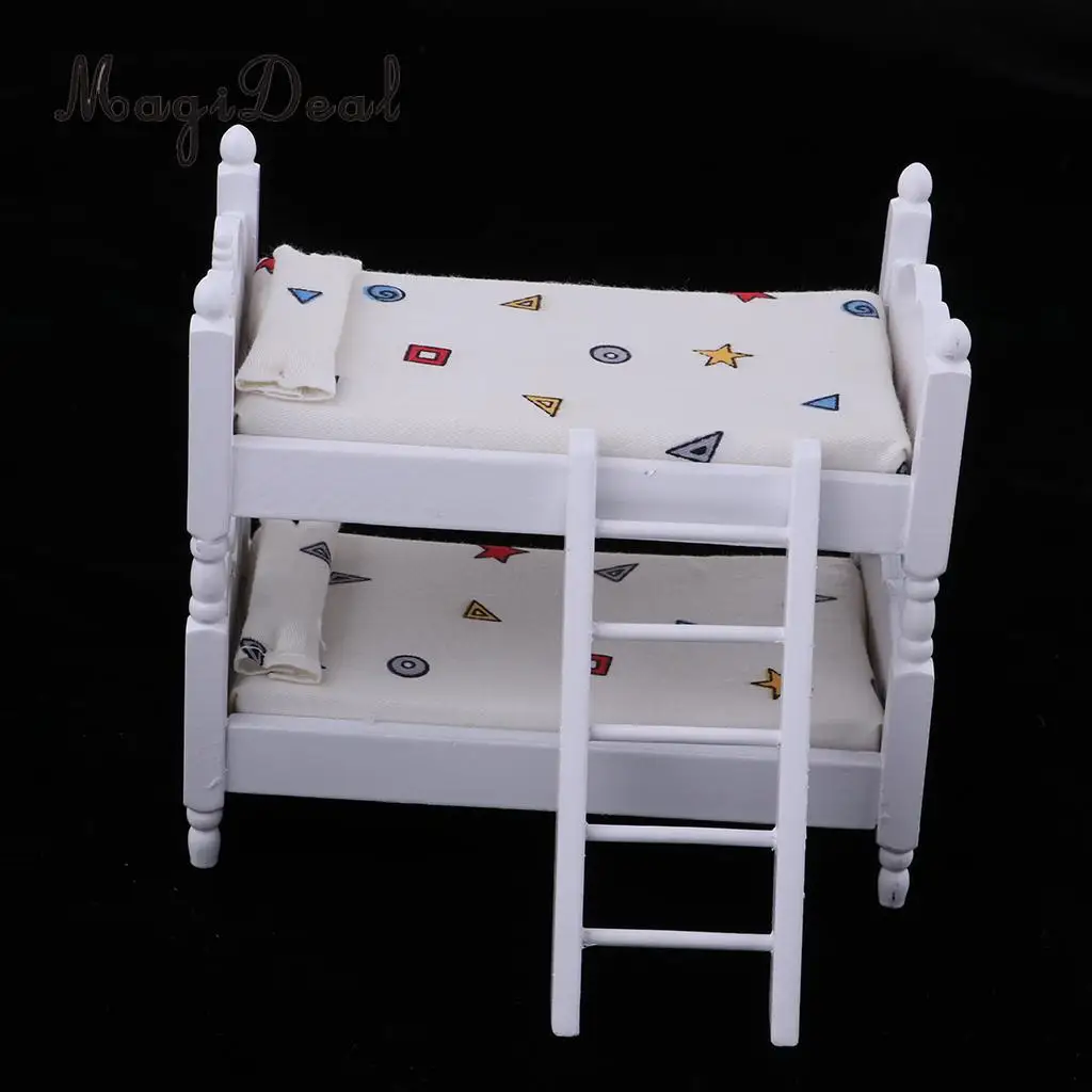 1/12 Scale Lovely Dollhouse Miniatures Kids Bedroom Furniture Bunk Bed White
