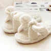 Flock Bowtie Printemps Été Femmes Pantoufles À La Maison Pour Chambre Intérieur Maison Fond Mou Coton Chaud Chaussures Personnes Adultes Appartements ► Photo 3/6