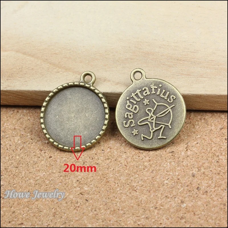 

60pcs pendant Sagittarius Constellation Cameo/Cabochon frame Antique bronze Pendant European Style jewelry findings A055