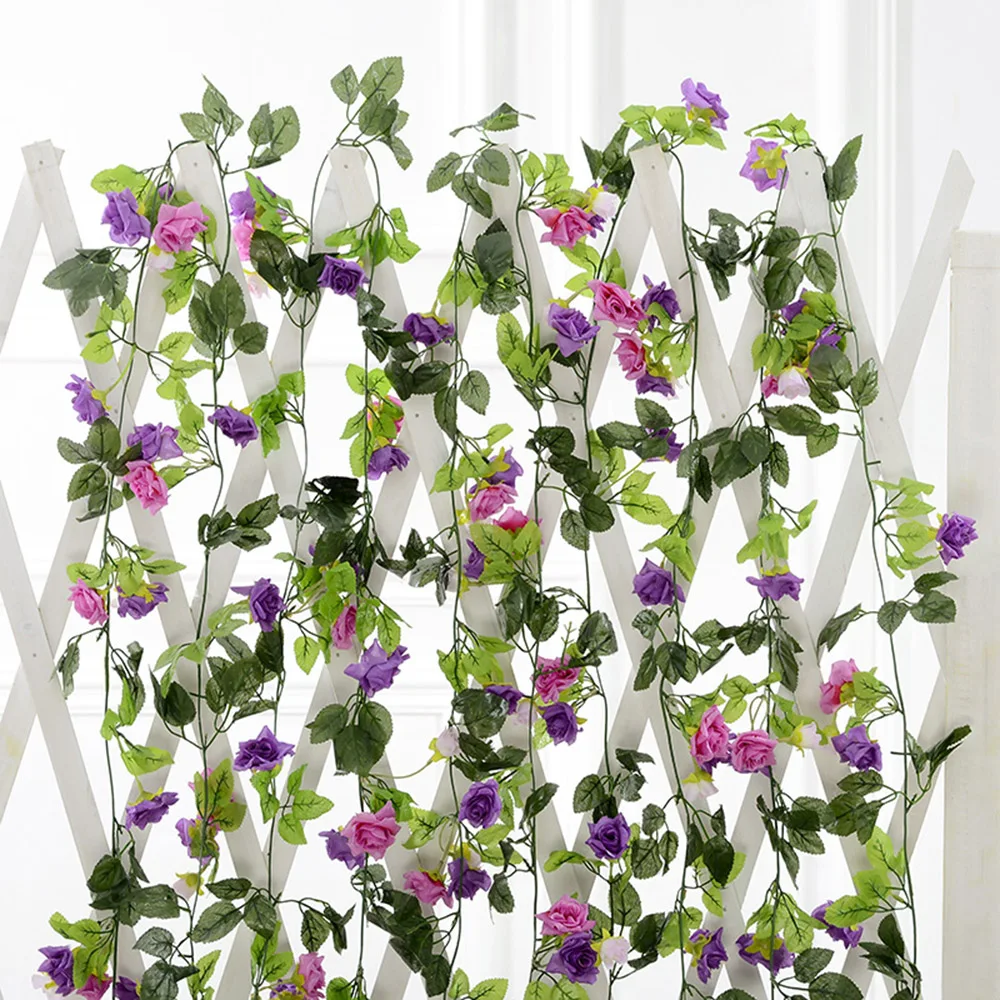 Plastic Flower Vine Fake Silk Roses Ivy Vine Artificial Flowers with