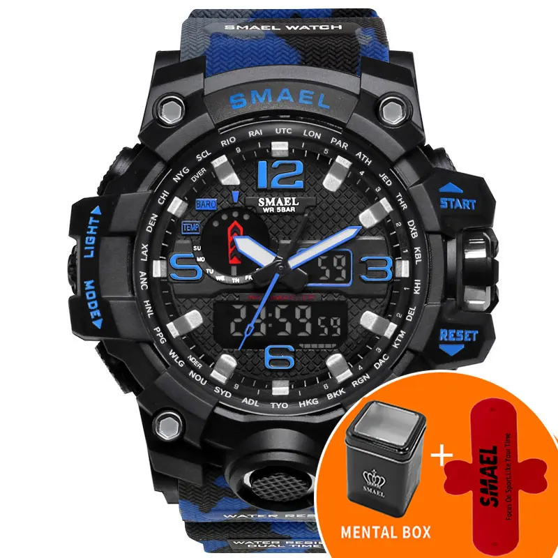 SMAEL часы для мужчин спортивные часы водонепроницаемые S SHOCK 1545B двойной Uhren наручные часы светодиодный светильник Relogio Masculino Montre Homme мужские часы - Цвет: Dark Blue Box