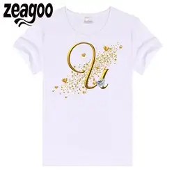 Zeagoo экипажа Повседневное Основные Обычная Для женщин шеи Slim Fit мягкий короткий рукав Футболка белая LetterU2