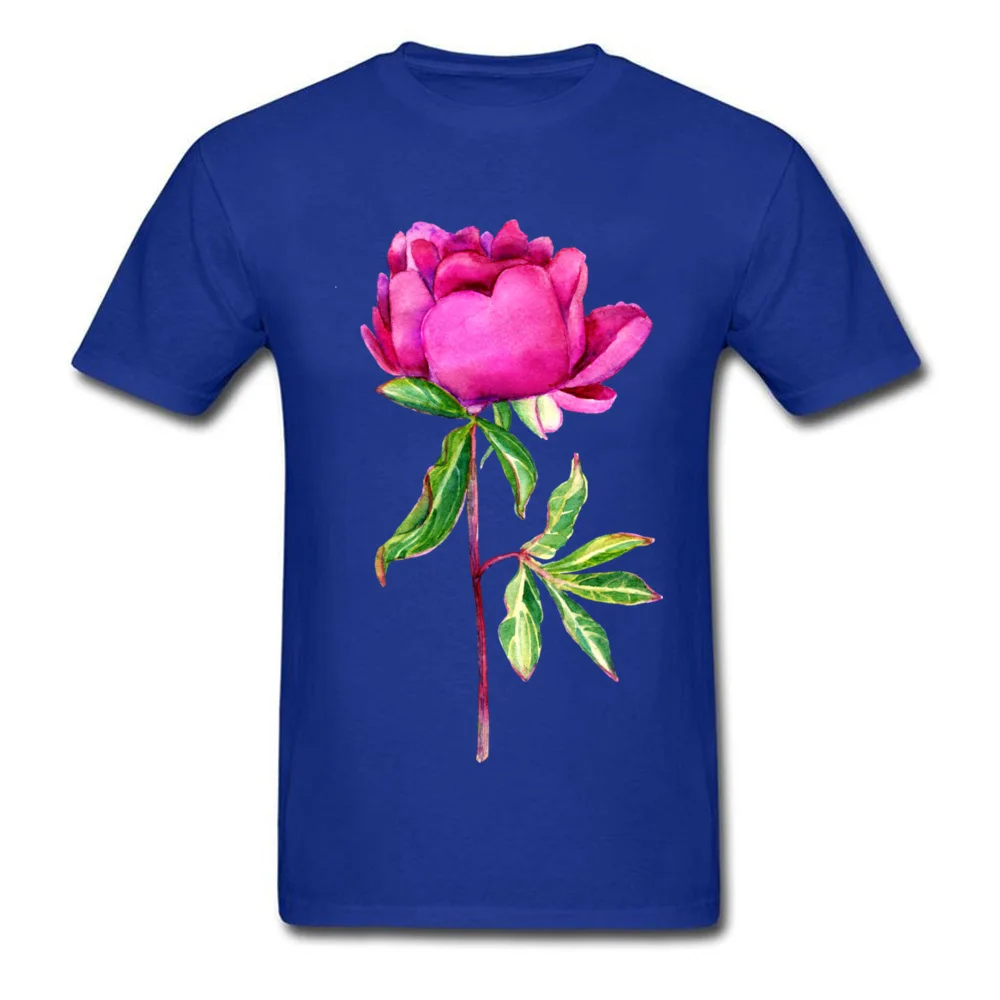 Delicate watercolor pink peony Tops Shirt Mother Day Crew Neck Cotton Fabric Male Top T-shirts Crazy Clothing Shirt High Quality Delicate watercolor pink peony blue