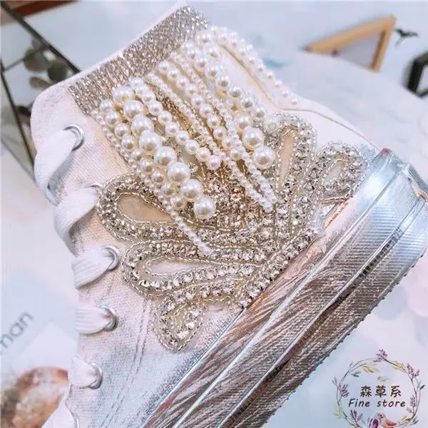2019 New Chaohan Customized Water Diamond Three-dimensional Decoration Fashion Super-high Lace Canvas Shoes 2019 New Chaohan Customized Water Diamond Three-dimensional Decoration Fashion Super-high Lace Canvas Shoes