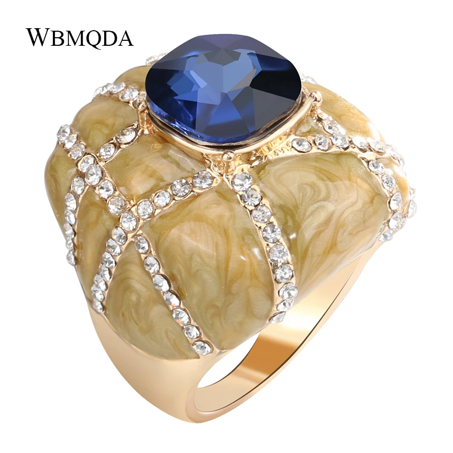 

High Quality Fashion Dubai Gold Wedding Rings For Women Luxury Big Crystal Enamel Ring Men Accessories Vintage Jewelry