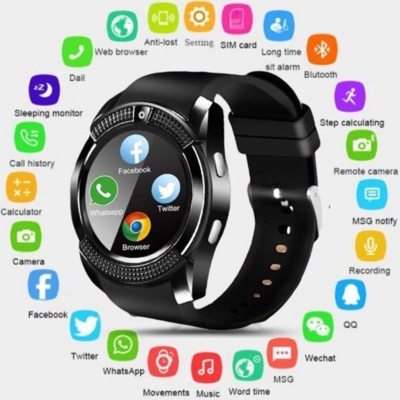 

V8 SmartWatch Bluetooth Smartwatch Touch Screen Wrist Watch with Camera/SIM Card Slot, Waterproof Smart Watch DZ09 X6 VS M2 A1