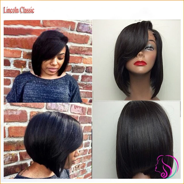 Layered Human Hair Short Bob Wigs For Black Women Glueless Lace Front