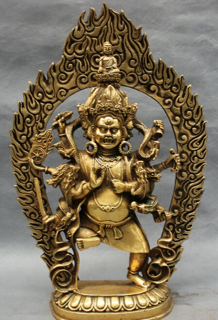 

JP S0606 13" Tibet Brass Buddhism Dragon Head 4 Head 8 Arms Dakini Mahakala Buddha Statue Discount 35%
