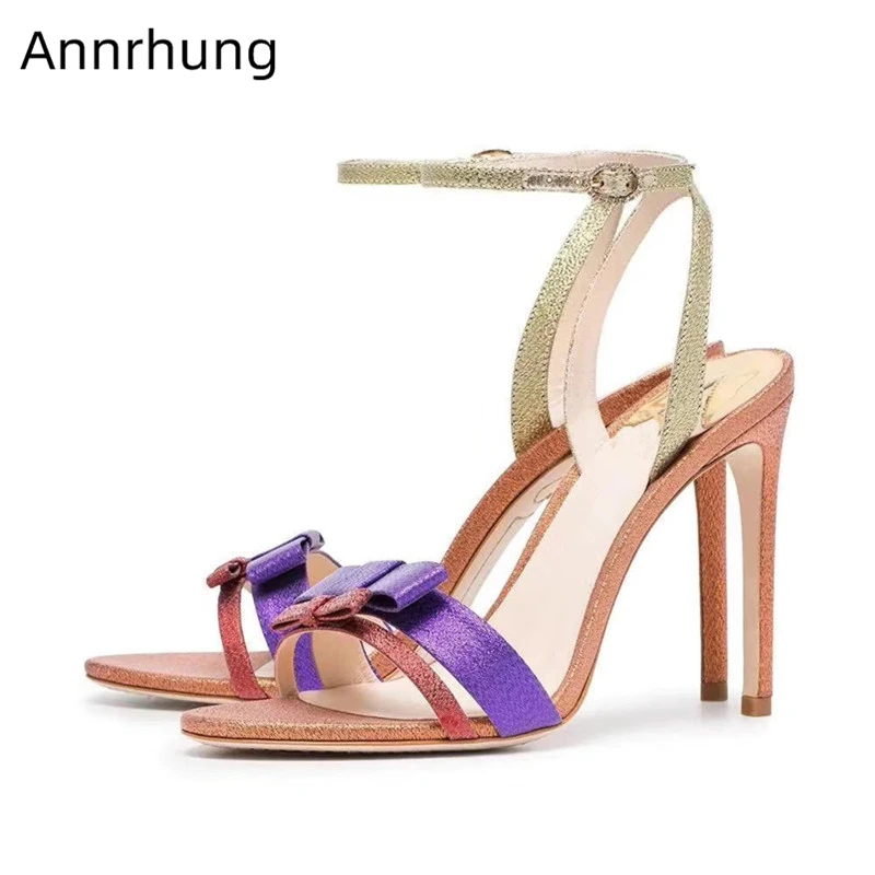 

Luxury Butterfly-Knot Satin Women Sandals 2019 Thin High Heel Sandalen Mixed Color Leopard Gladiator Sandalias Mujer 2019