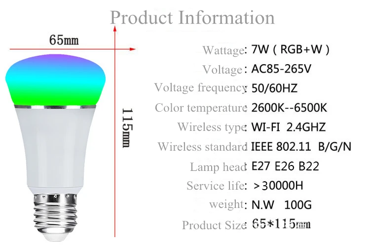 Смарт-лампа с Wi-Fi E26/E27 умный дом приложение затемнения Alexa Google home IFTTT смарт-динамик Голосовое управление 11 Вт спальня гостиная