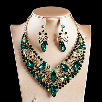 

LAN PALACE colorful africa nigeria jewelry set gold color glass necklace and earrings for wedding free shipping