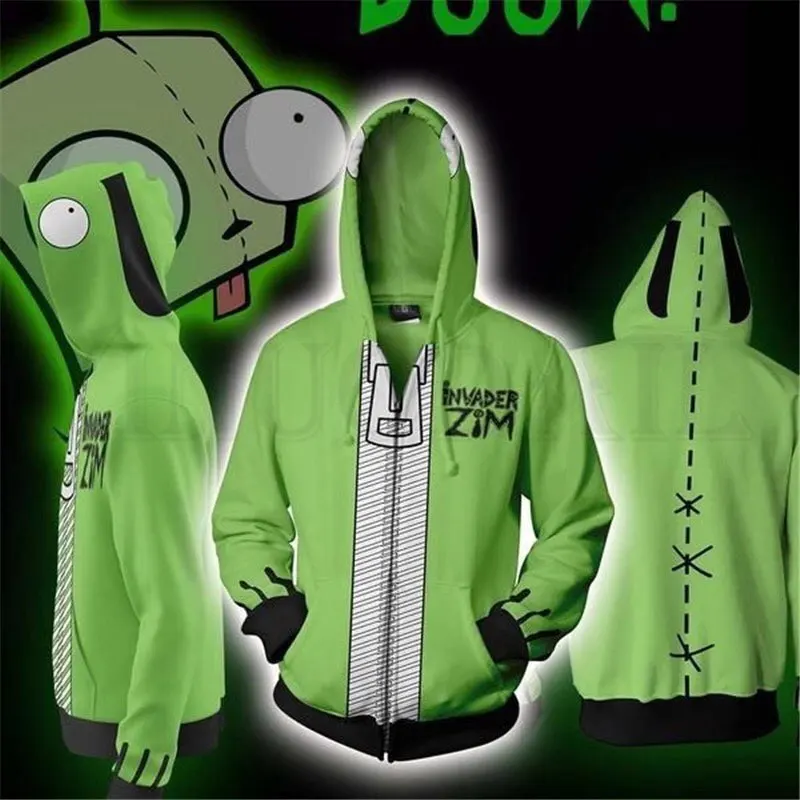 Cena Anime Invader Alien Zim bluza z kapturem Cosplay film bluza z kapturem bluzy 3D mężczyźni nowość