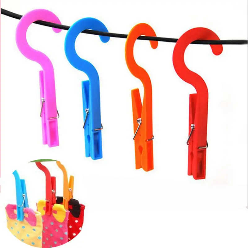 

Cheap 4pcs Multi-functional Household Travel Clothes Towels Socks Hanger Hook Clips Home indoor Clothing Clips