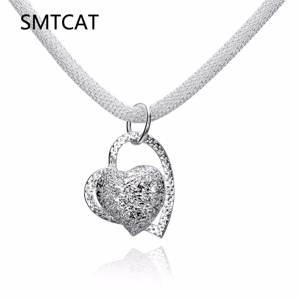 

SMTCAT Drop Shipping floating Heart charms argent 925 jewelry women necklace chain Inlaid Heart Pendant collier mujer femme Gift