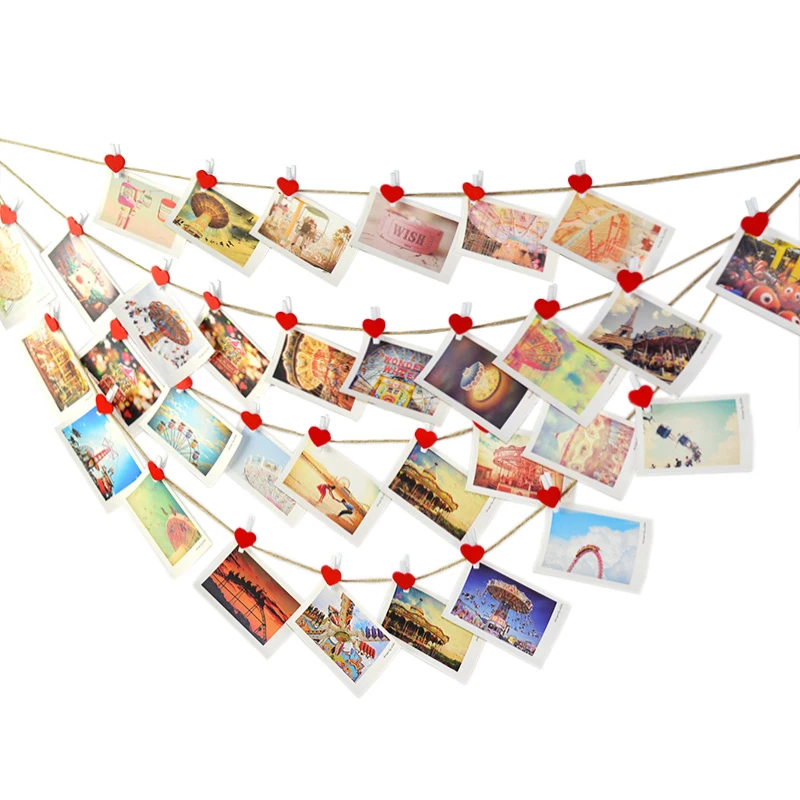 

Hanging Photo Display Pictures Organizer DIY Craft Pegs Clips Bedroom Wall Decoration Picture Photo Hemp Rope with Photo Clips