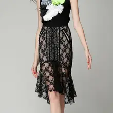 SIPAIYA Офисная Женская сексуальная прозрачная тонкая юбка русалки Черная кружевная Лоскутная открытая комбинированная сексуальная юбка Цветочная кроше