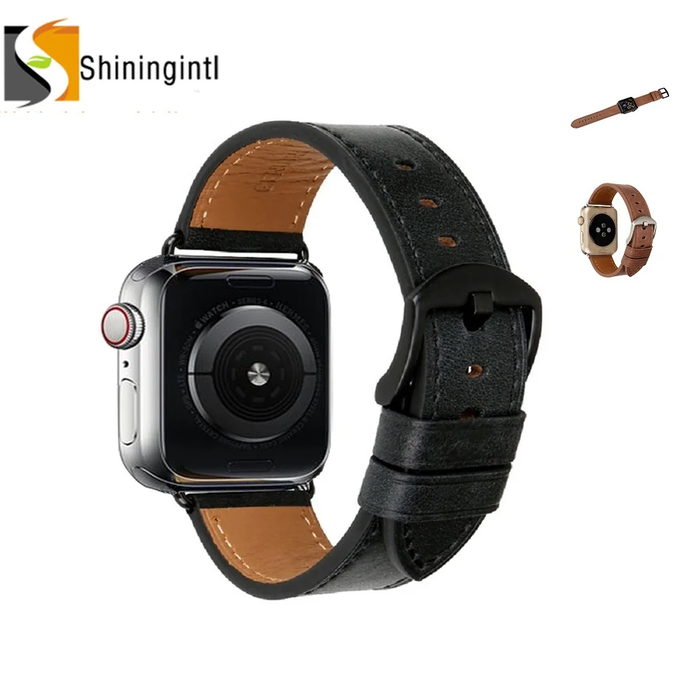 Smochm сменный ремешок из натуральной кожи для Apple Watch Series 4 Series 3 Series 2 42 мм 44 мм Nike Hermes Edition черный