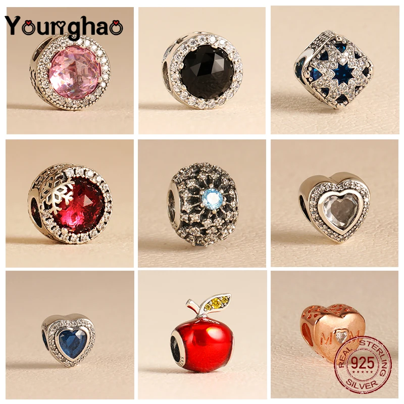 

Younghao Jewelry 925 Sterling Silver Cat Eyes Stone Heart Apple Beads Making Berloque Fit Original pandora Charms Bracelet