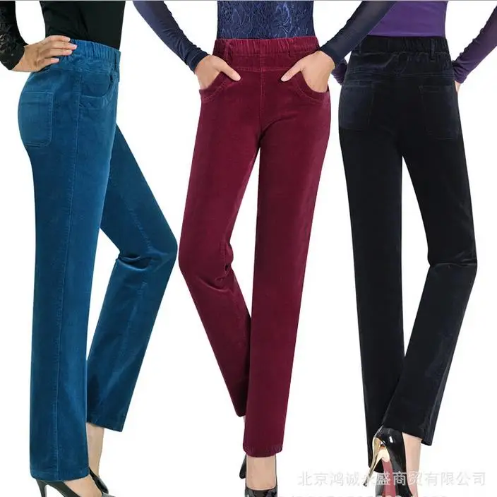 Beste Vrouwen hoge taille vrouwelijke casual broek straightTrousers elastische taille corduroy broek plus size 9xl