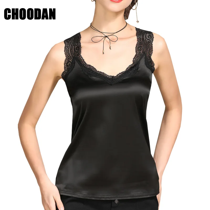 

Satin Tank Top Lace Patchwork Mesh Back Summer Top Fashion 2018 New Sexy Sleeveless Shirt Fitness Ladies Vest Womens Clothing