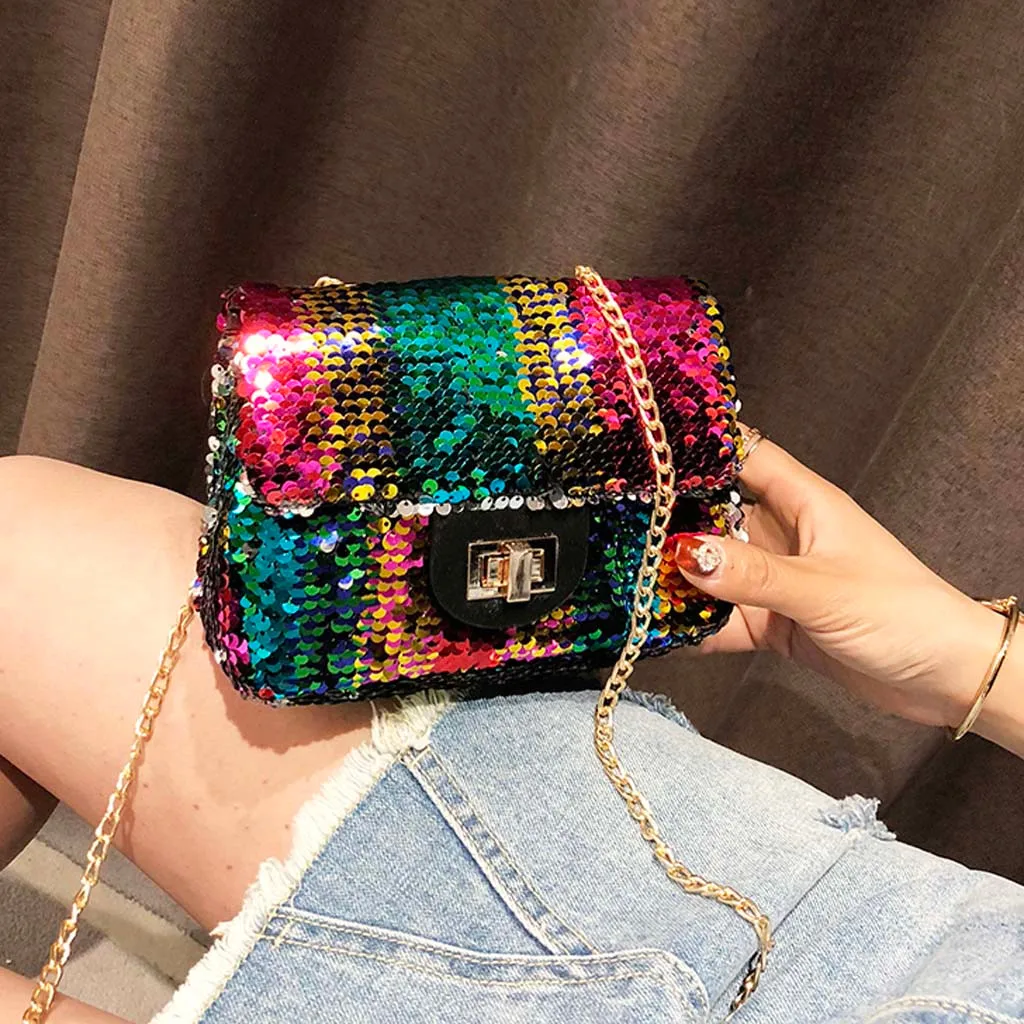 Crossbody Bags For Women Leather Women New Small Sequins Square Bag Fashion Shoulder Casual Messenger Bag sac en paille