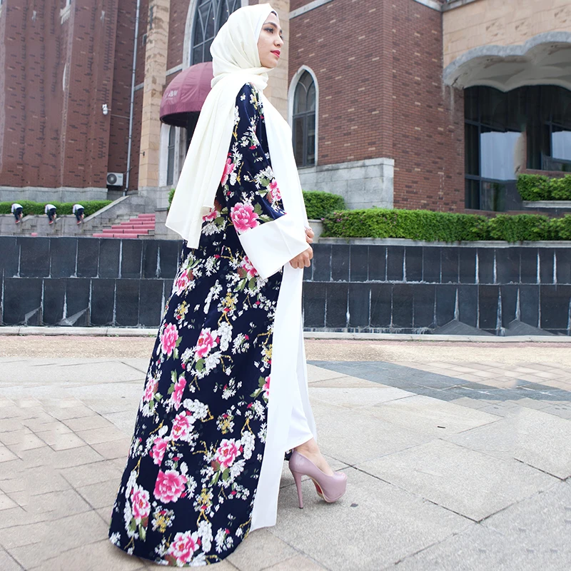 

Casual Muslim Print Full Abaya Floral Dress Cardigan Party Tunic Loose Long Robe Gowns Middle East Ramadan Arab Islamic Clothing