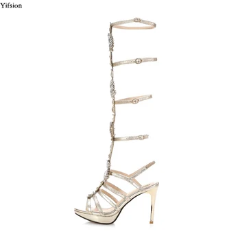 

Olomm Women Gladiator Sandals Sexy Rhinestone Stiletto Heels Sandals Open Toe Gold Black Party Shoes Ladies Plus Size 3-10.5