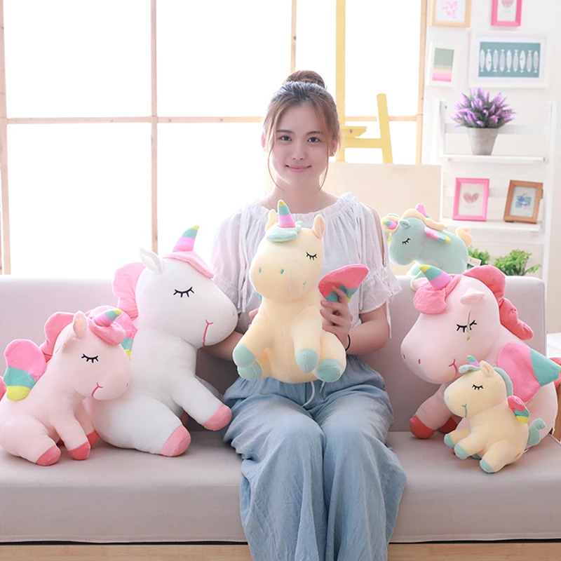 MIAOOWA 1PC 25-55CM Lovely Cartoon Baby Unicorn Plush Doll Cute Dream Wing Unicorn Lovely Animal Horse Stuffed Pillow Kid Gifts