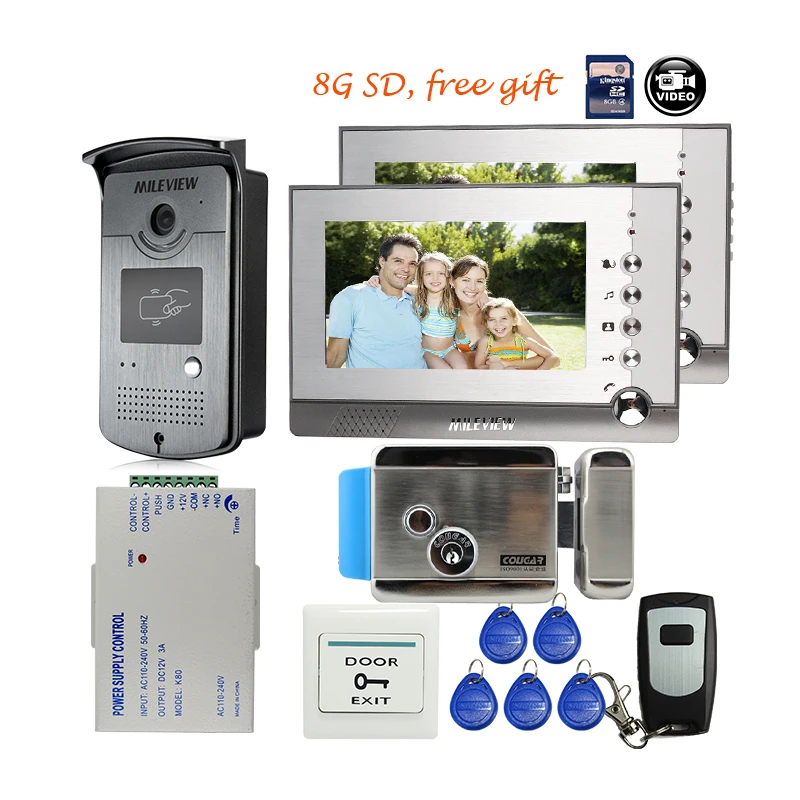 bilder für Mileview 7 "farbe Türsprechanlage 2 Rekord Bildschirm + RFID Zugangstür Intercom Kamera 8G SD elektroschloss Freies verschiffen bilder für Mileview 7 "farbe Türsprechanlage 2 Rekord Bildschirm + RFID Zugangstür Intercom Kamera 8G SD elektroschloss Freies verschiffen