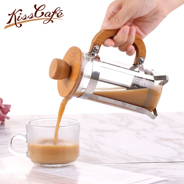 Special Offers 350ml Glass Hollow French Press Coffee Maker Tea Pot Wooden Cover Cafetiere Permanent Coffee Filter Baskets Espresso Accessories