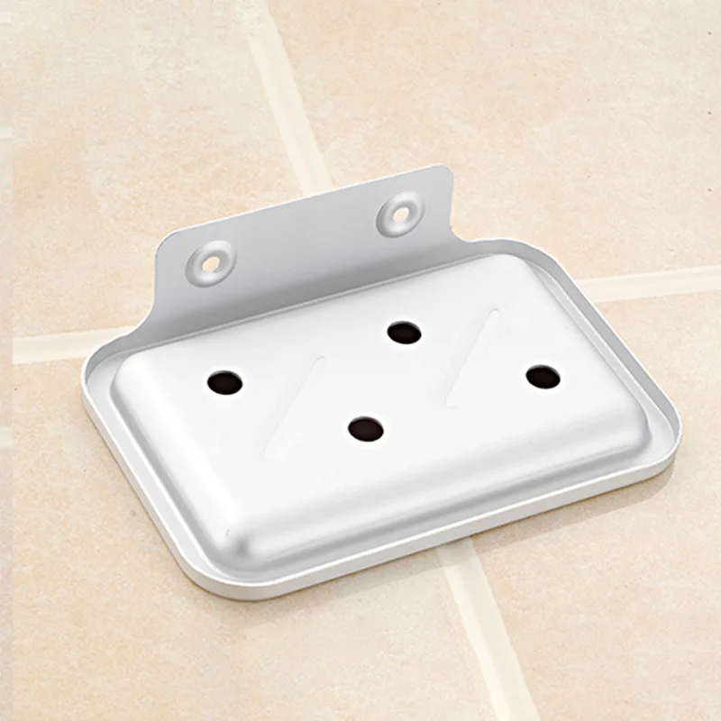 Square aluminum soap rack bathroom round soap box simple soap drain holder silver shelves durable restroom storage organizer