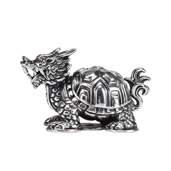 

Pure silver dragon turtle tea pet ornaments creative ancient god beast lucky turtle tea pet personality tea table ornaments