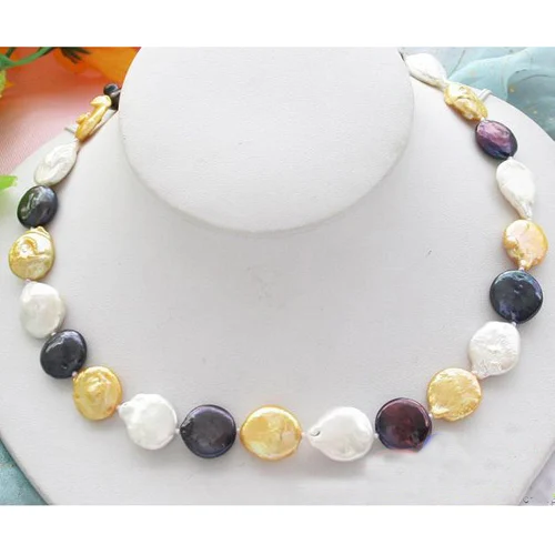 

Freshwater Pearl Necklace,17inches 12-14mm Multicolor Coin Cultured Pearl Jewellery,New Free Shipping