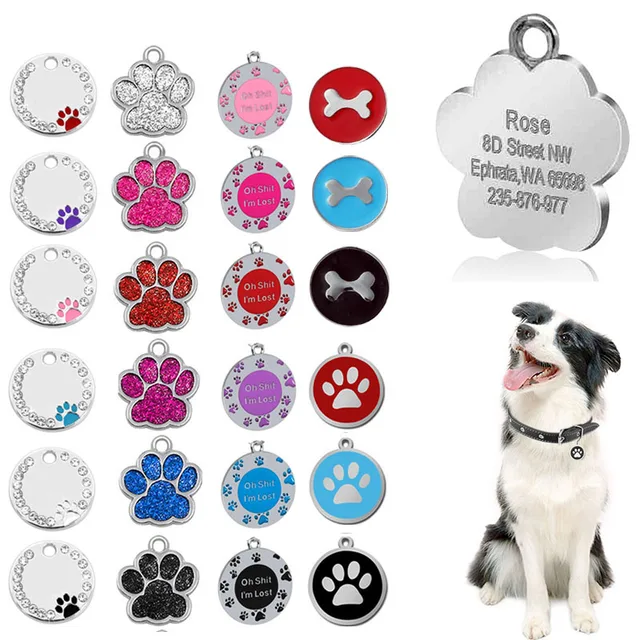 Personalized Engraving Pet Cat Name Tags Customized Dog ID Tag Collar Accessories Nameplate Anti-lost Pendant Metal Keyring