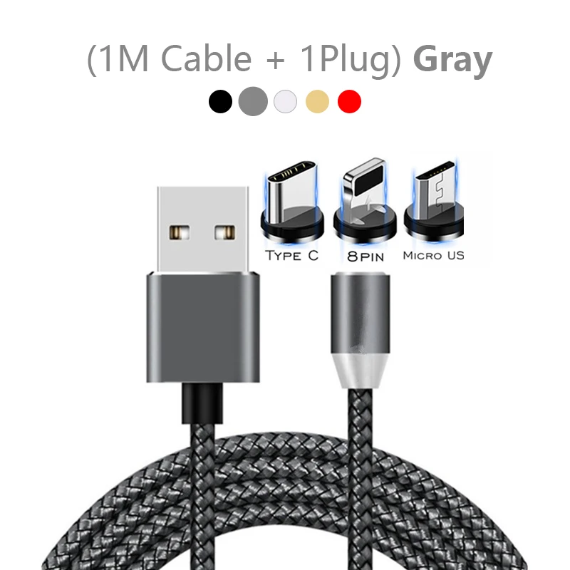 Светодиодный USB Магнитный кабель для iPhone XS samsung S8 S9 Xiaomi huawei P30 Быстрая зарядка Магнитный Кабель с разъемом Micro usb type-c кабель usbc - Цвет: Gray Cable Plug