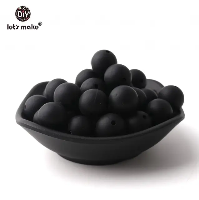 Let's make 50pcs Silicone Beads 12mm Eco-friendly Sensory Teething Necklace Food Grade Mom Nursing DIY Jewelry Baby Teethers black