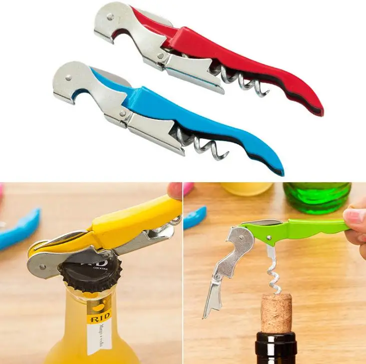 

500pcs Red Wine Opener Portable Parrot Wine Beer Bottle Opener 2 in 1 Customize Cutting Knife Stainless Steel Mini Corks SN099
