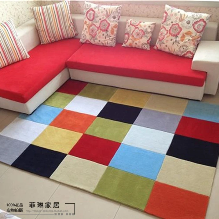 

Modern brief fashion multicolour plaid carpet living room coffee table carpet Can be customized Shape Colour