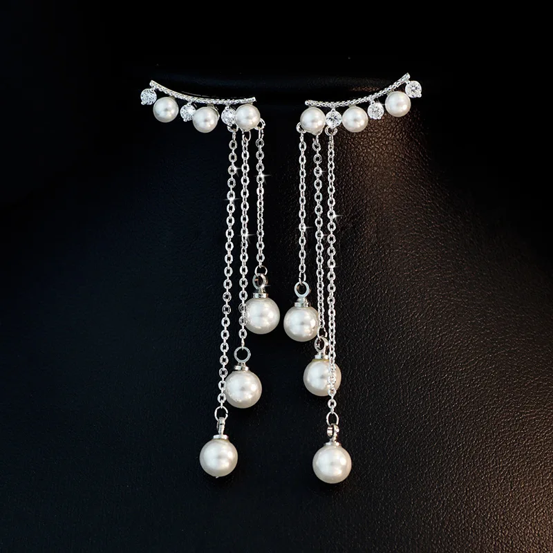 925 пробы Silver Pearl кисточкой Длинные серьги падения для Для женщин Свадебные украшения стерлингового-серебро-ювелирные изделия pendientes Brincos eh424