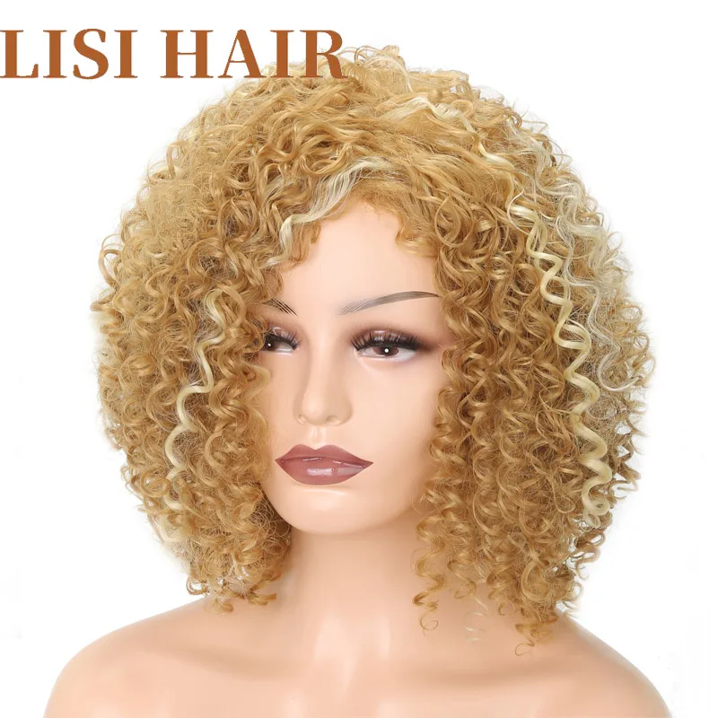 LISI волосы короткие вьющиеся белый микс блонд цвет парики для женщин синтетические волосы высокая температура волокна средний размер