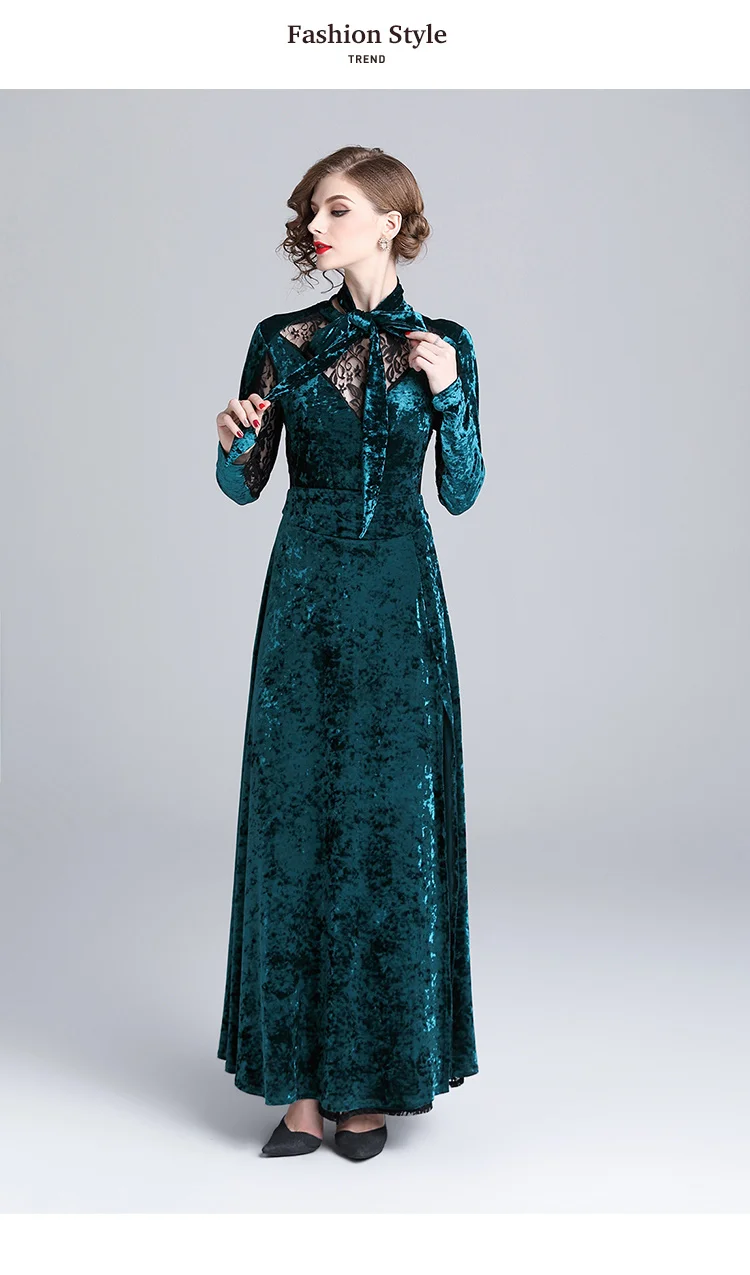 Зимнее бархатное длинное платье для вечеринок подиума дизайнерское банкетное вечернее платье макси с длинным рукавом Vestido Longo Robe Pull K7538