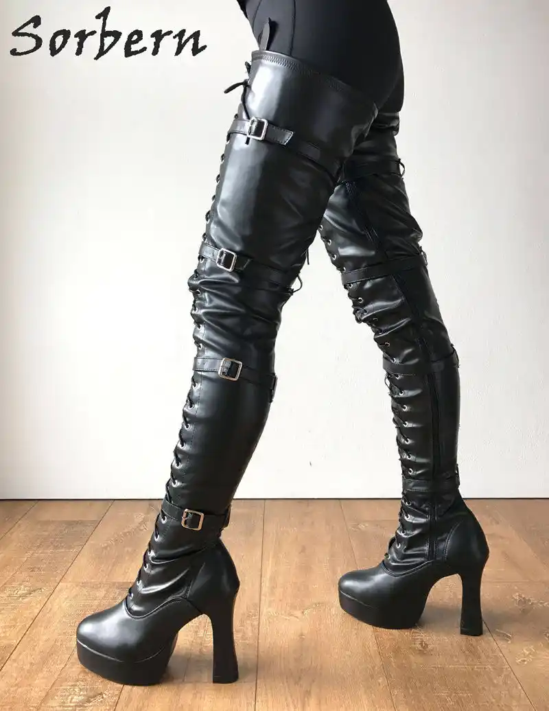 Details about  / Gothic Women Thigh High Boots Platform Leather High Heels Boots Shoes Zipper @