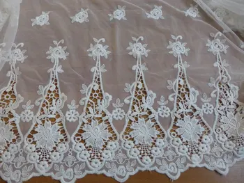 

white lace fabric, vintage style embroidery tulle fabric, border fabric, both border fabric